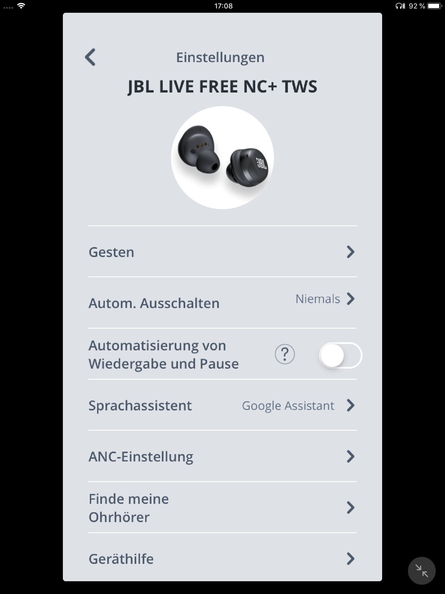 Einstellungen_JBL App