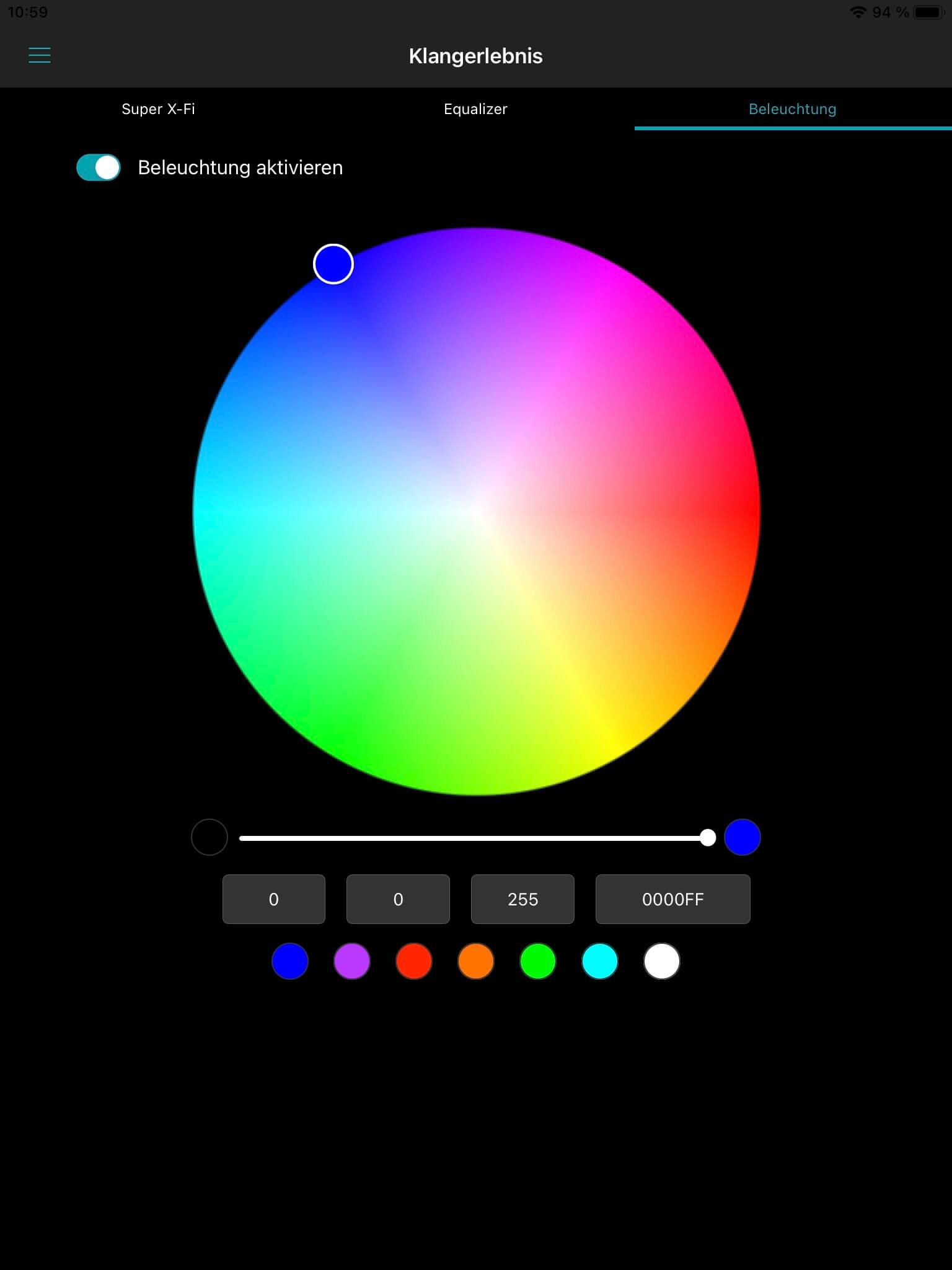 Beleuchtung_SXFI Air Control App