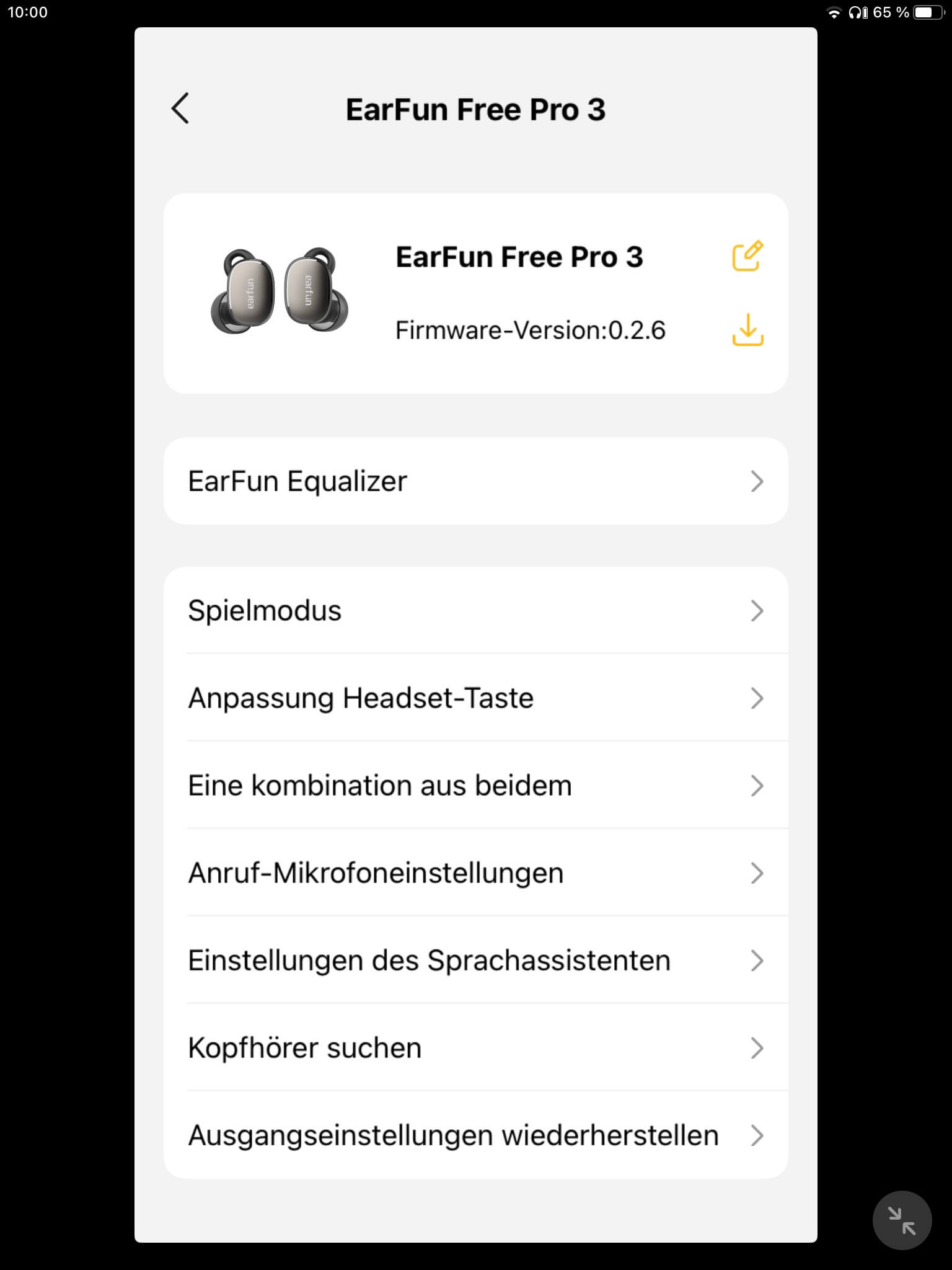 Einstellungen_EarFun Audio App