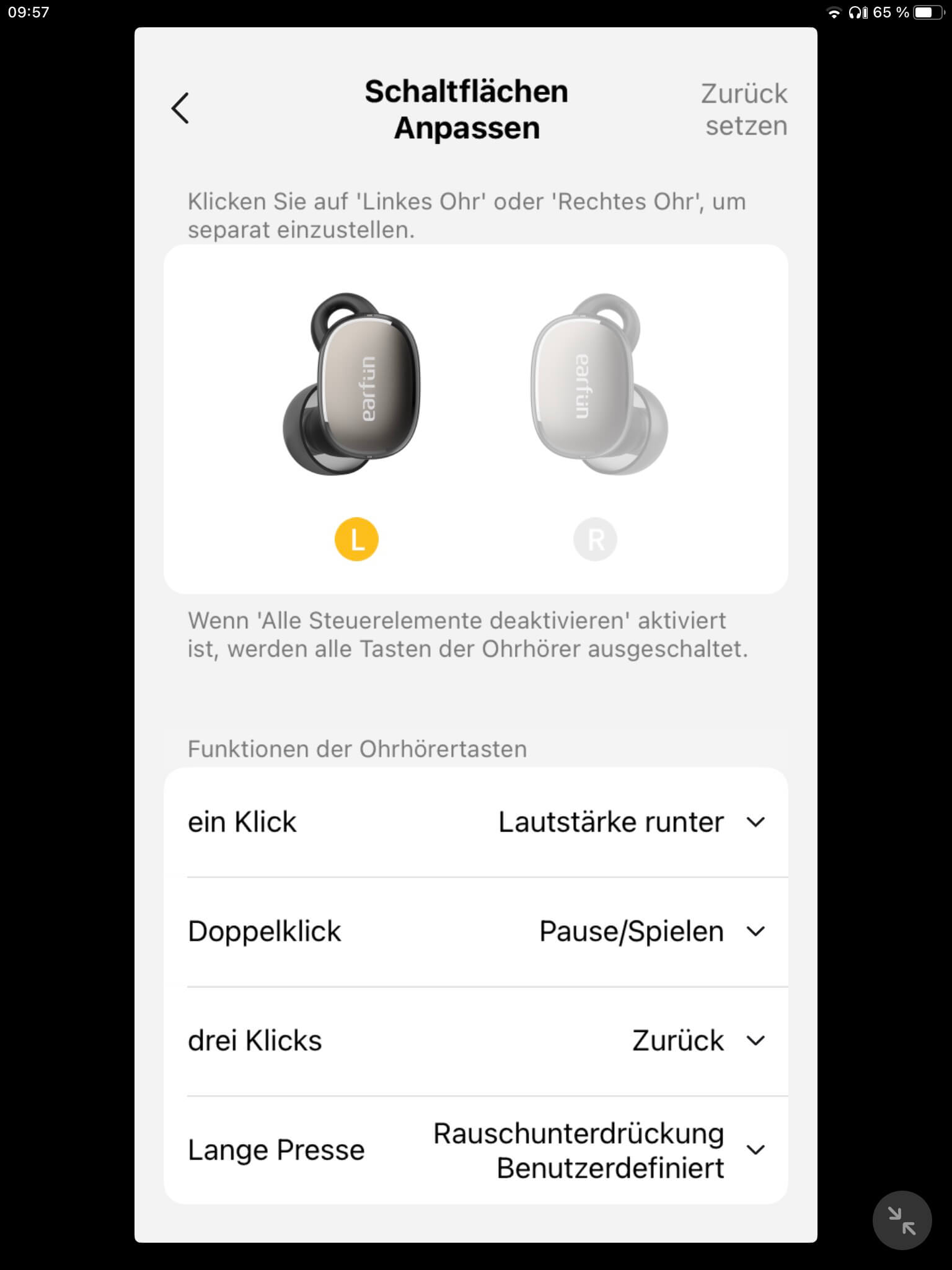 Touch-Steuerung I_EarFun Audio App