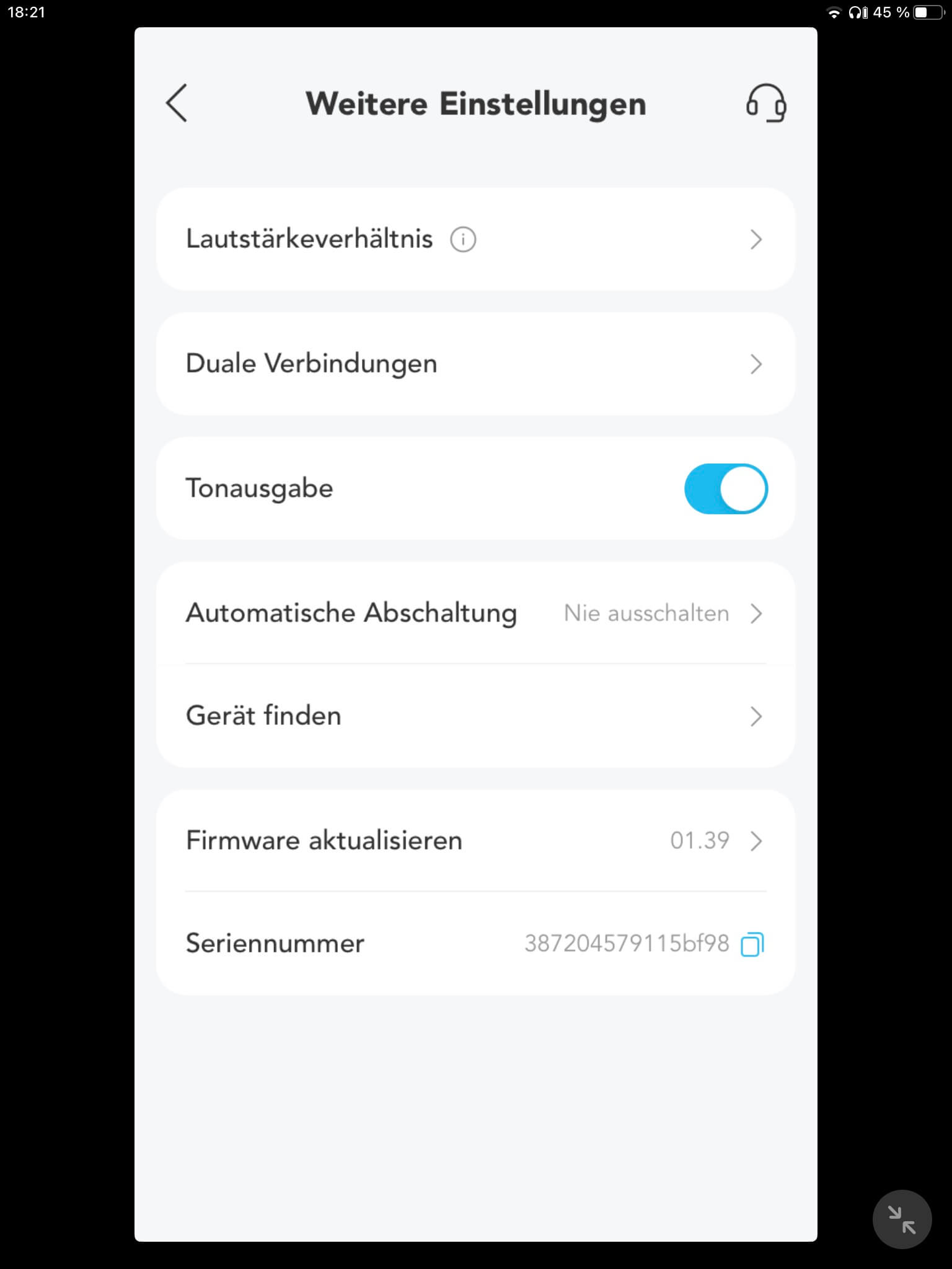 Einstellungen_Soundcore App AeroFit