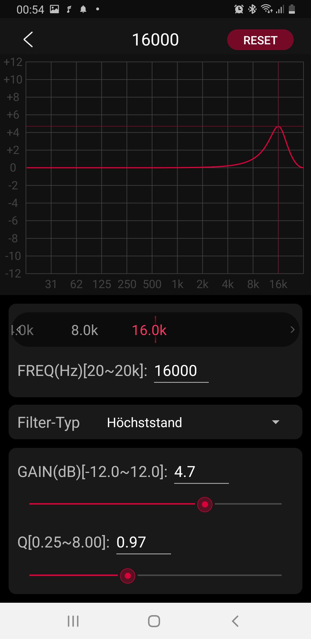 Equalizer in der App von FiiO