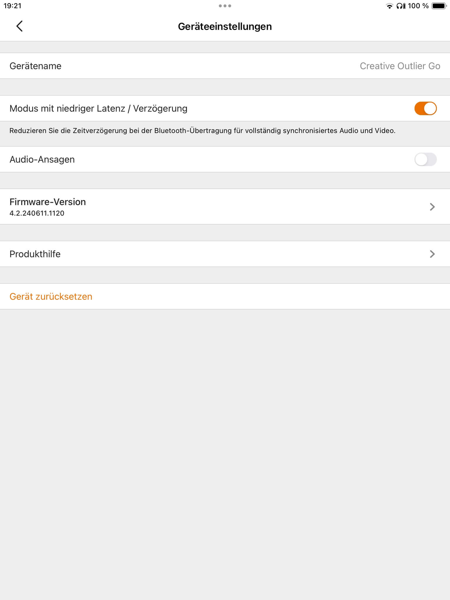 Creative Outlier Go Hoerereinstellungen_Creative App