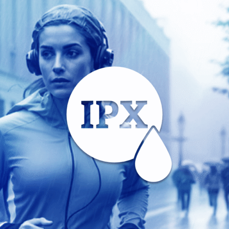 Kopfhörer mit IPX4-Schutz beim Training im Regen, unbeschadet durch Spritzwasser.