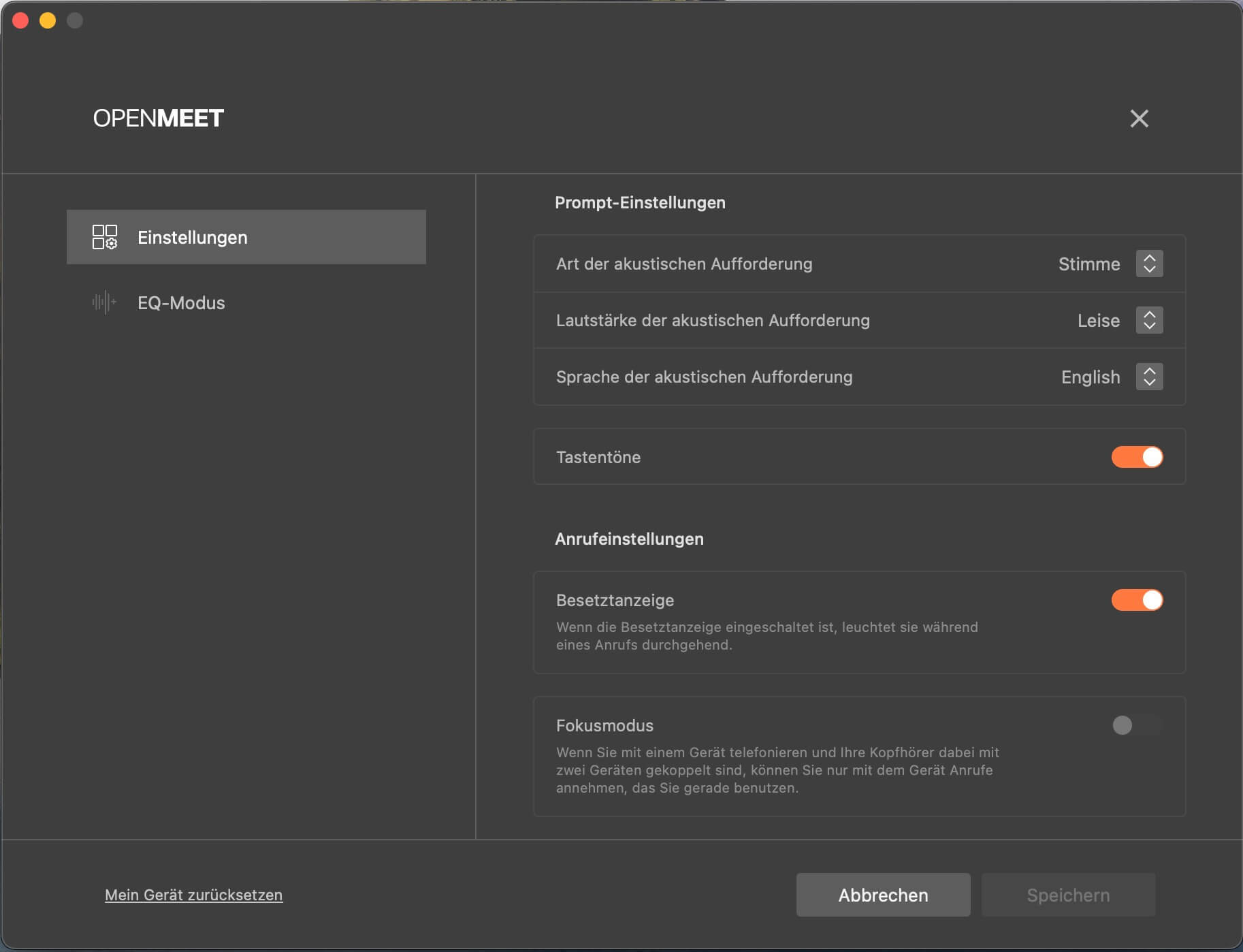 Headset-Einstellungen I_Shokz Connect Software