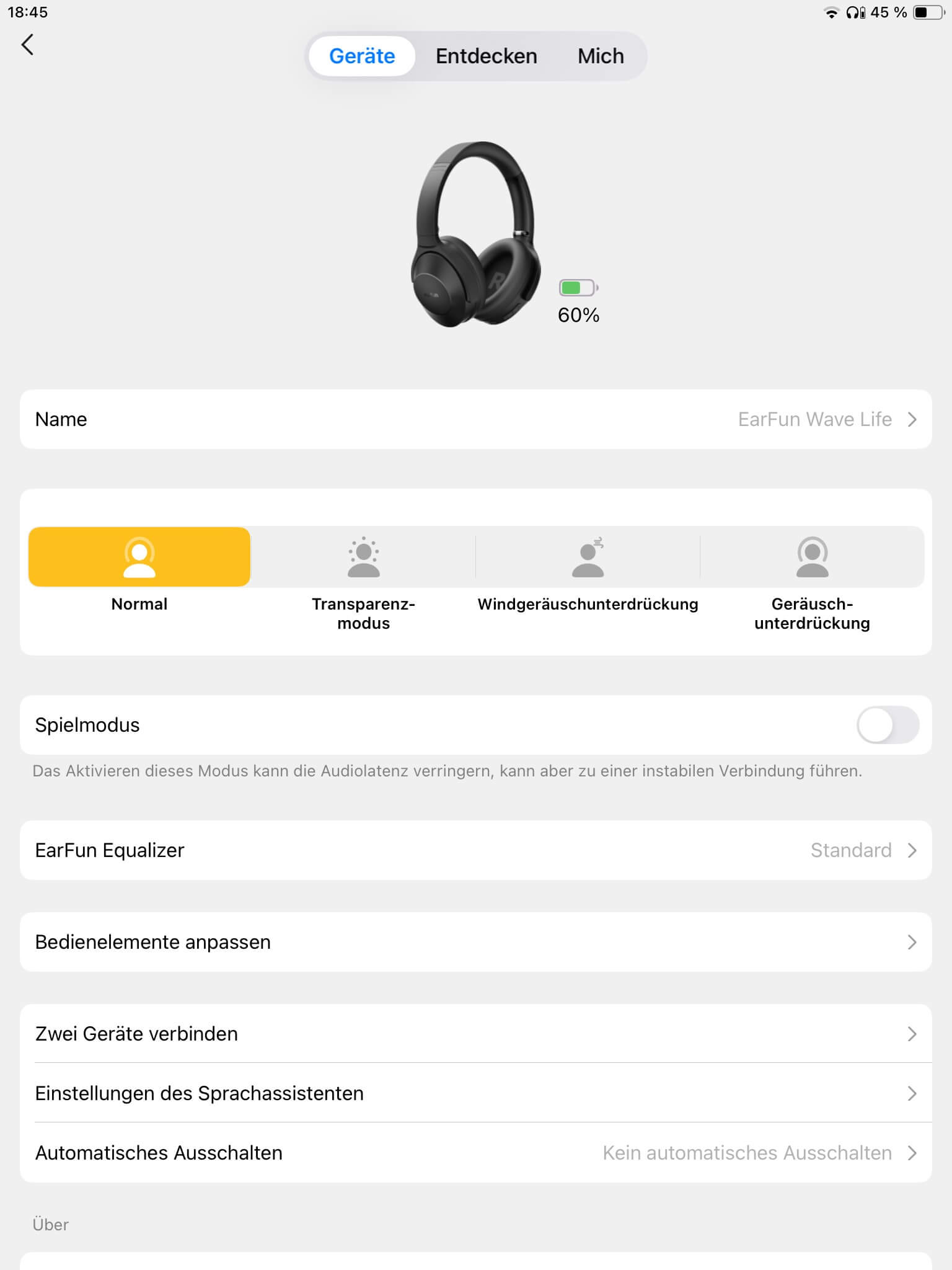 Hauptseite_EarFun Audio App
