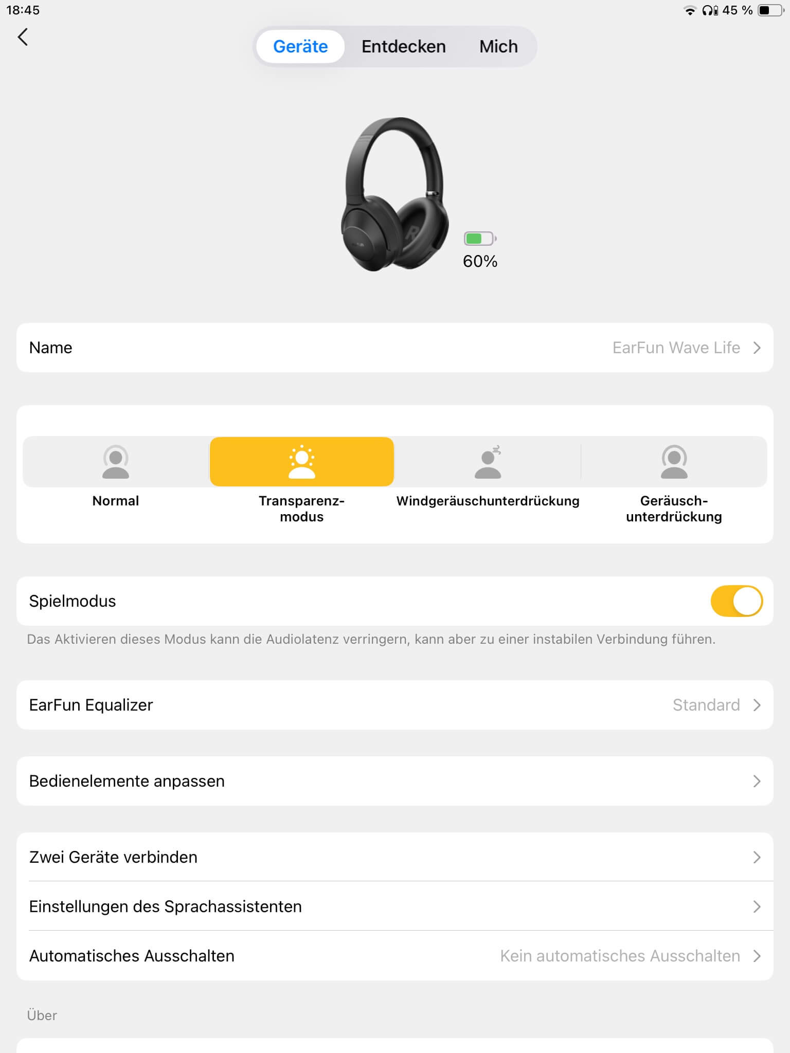 Transparenzmodus_EarFun Audio App