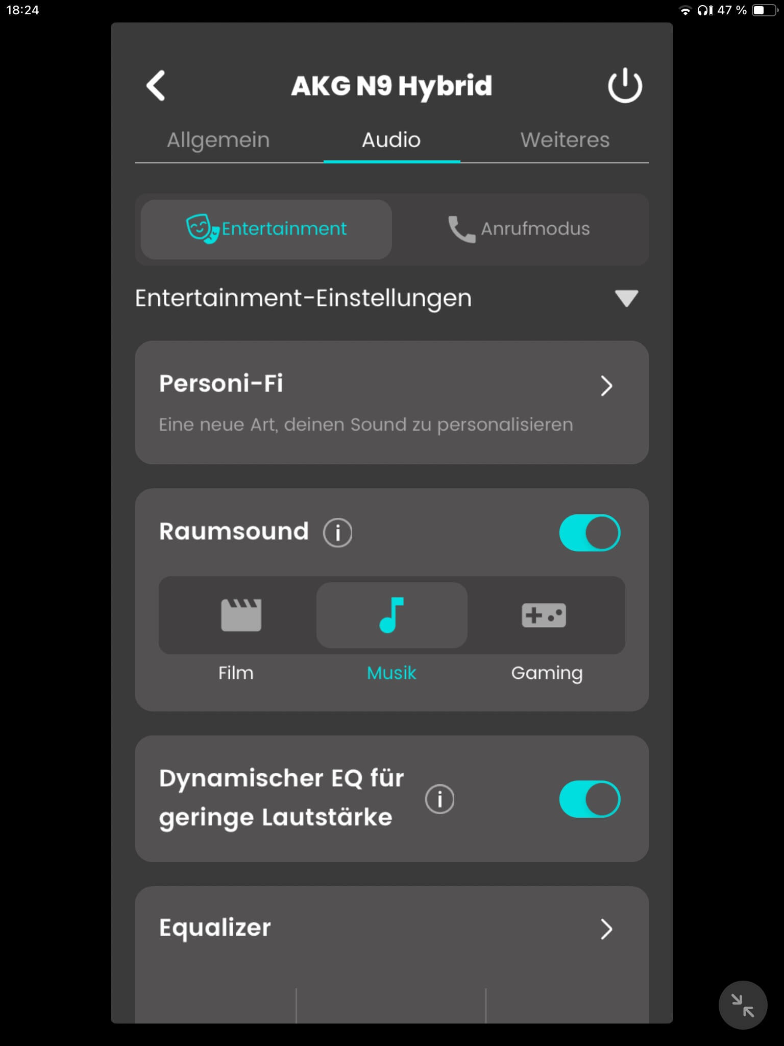 Audioeinstellungen I_AKG Headphones App