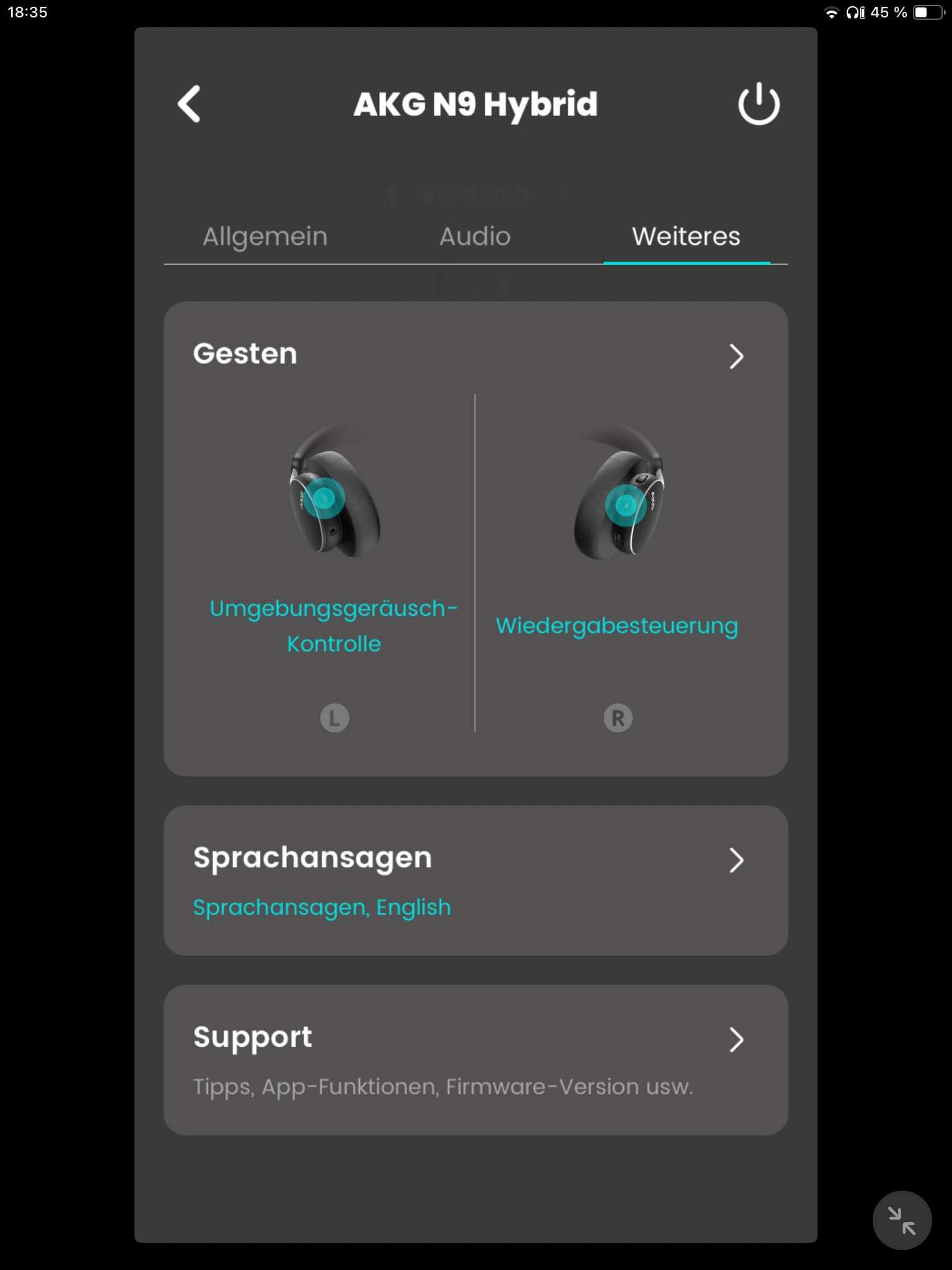Einstellungen_AKG Headphones App