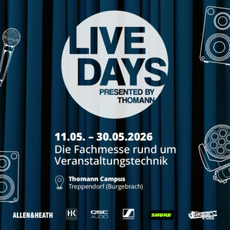 Thomann startet Live Days: Event für Audio-Professionals vom 11. bis 30. Mai 2026 in Treppendorf.