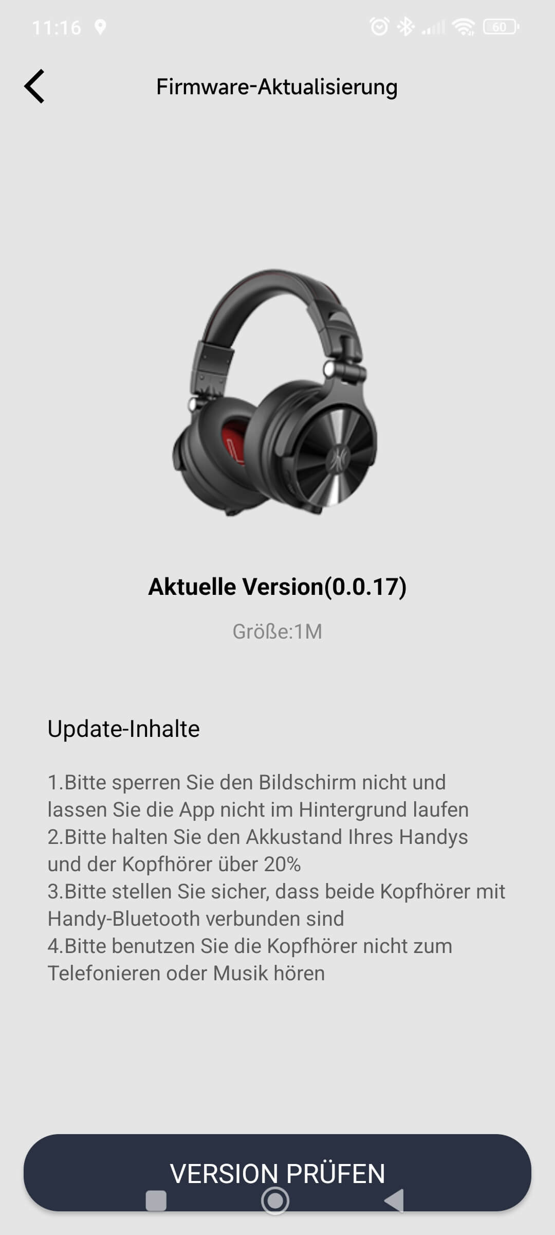 Beim ersten Start, erledigt man auch das Firmware-Update direkt von der App aus.